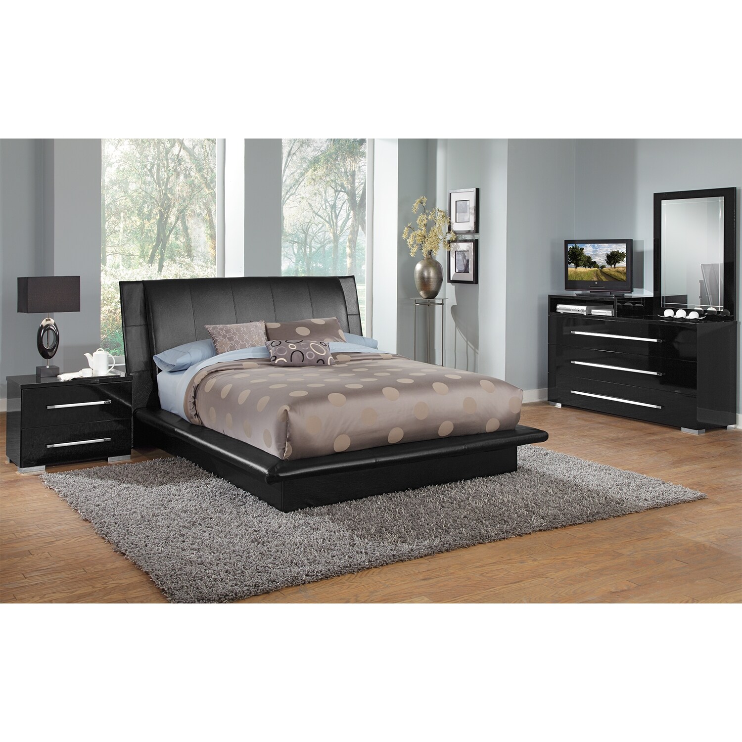 Dimora 6-Piece Queen Upholstered Bedroom Set with Media Dresser - Black