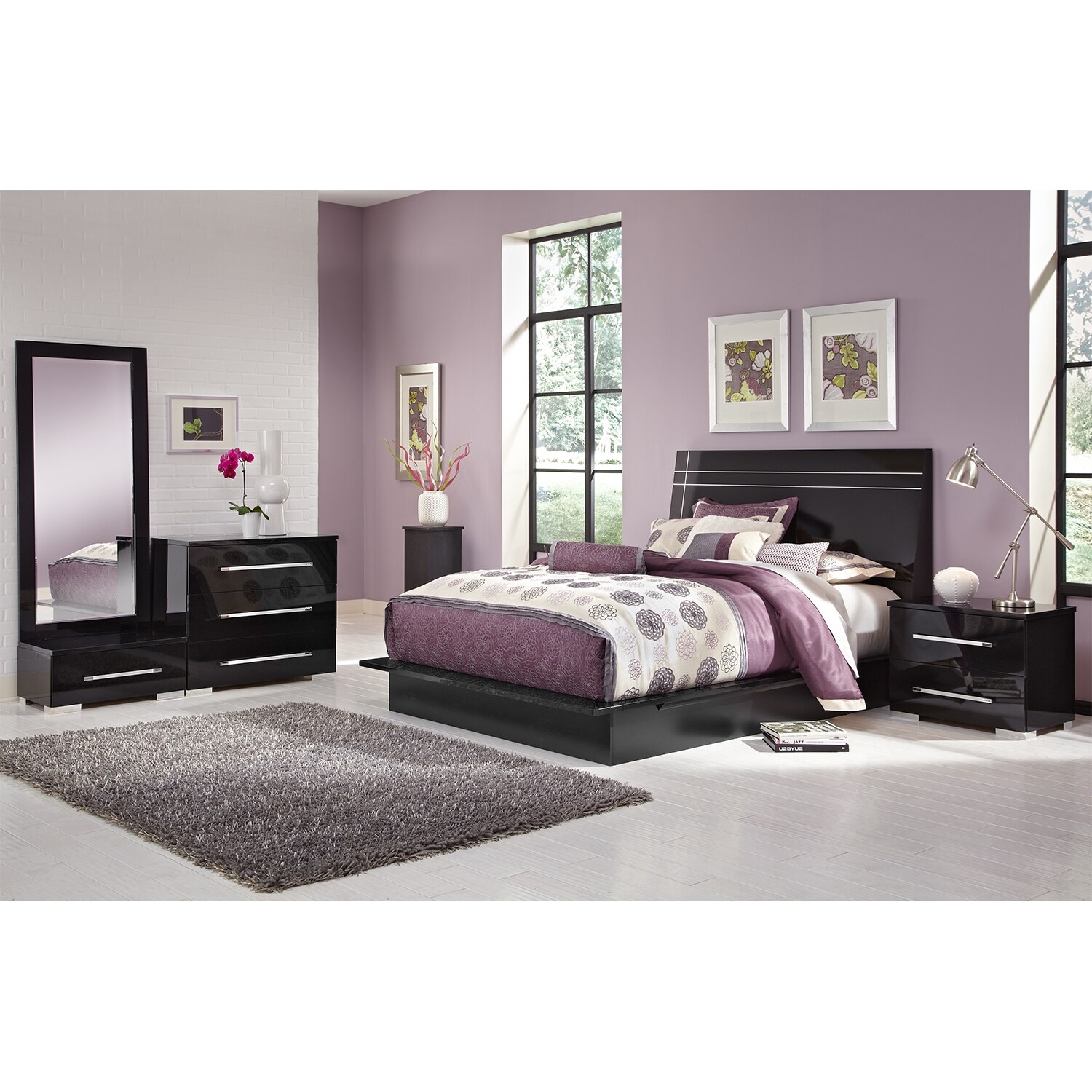 Dimora 6Piece King Panel Bedroom Set Black Value City Furniture