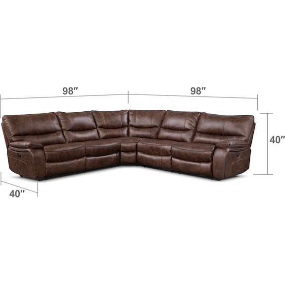 Living Room Furniture - Orlando 5-Piece Power Reclining Sectional - Brown