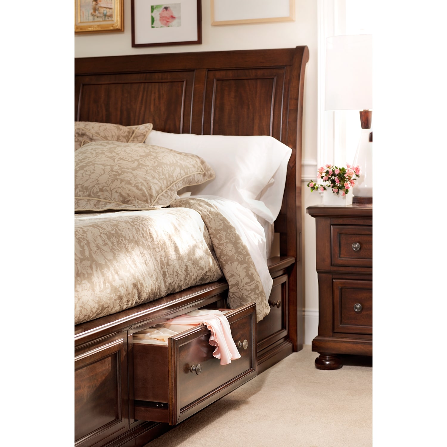 Hanover Queen Storage Bed Cherry Value City Furniture