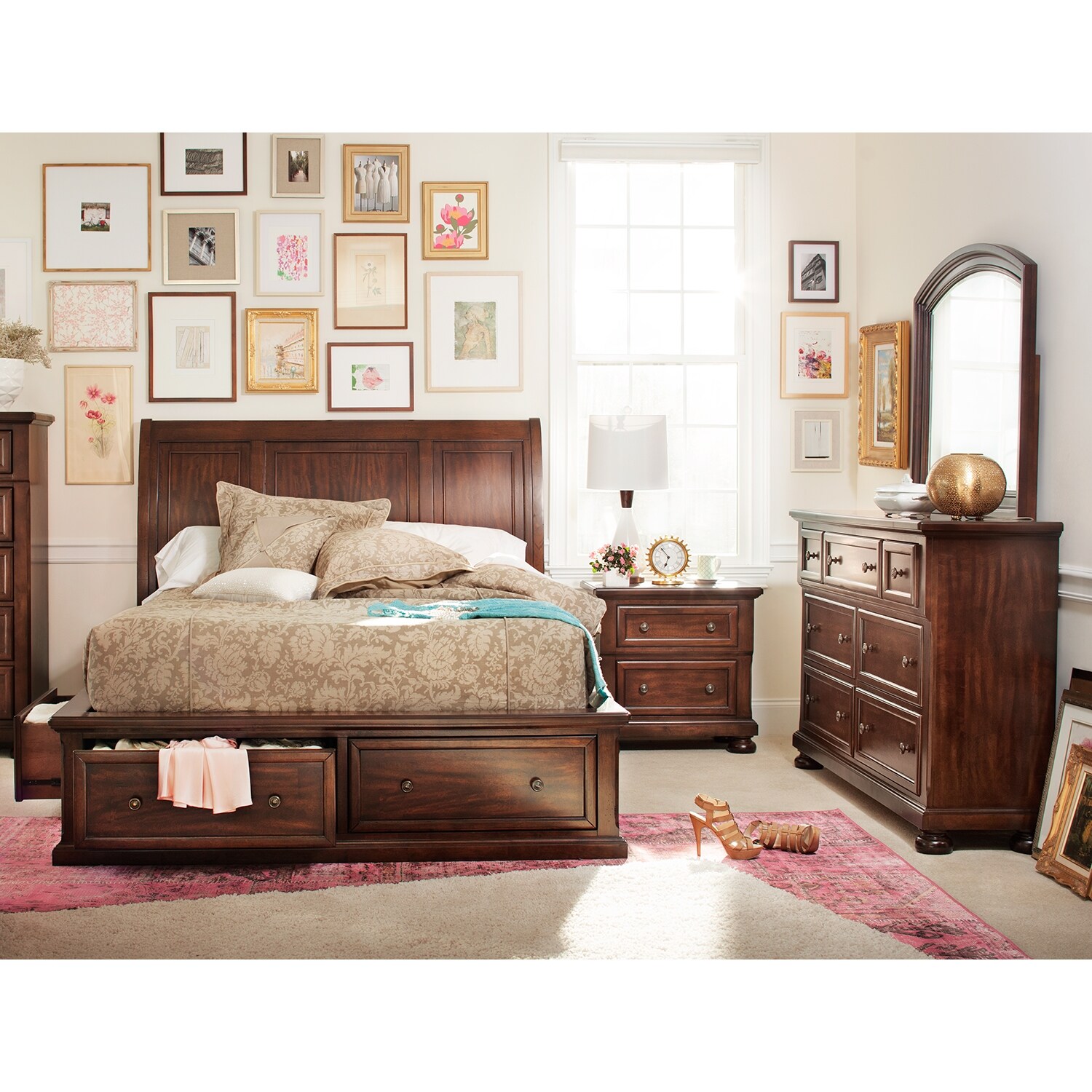 Hanover 6-Piece King Storage Bedroom Set - Cherry | Value ...