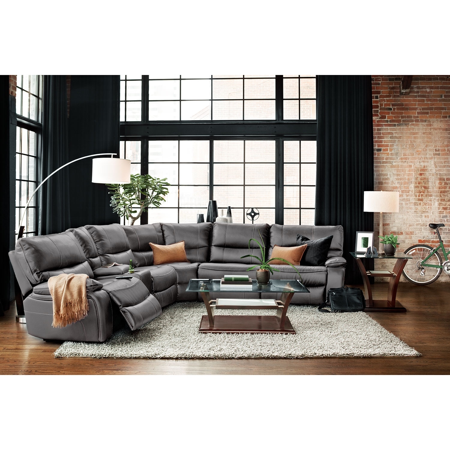 Orlando 6-Piece Power Reclining Sectional with 1 Stationary Chair - Gray | Value City Furniture