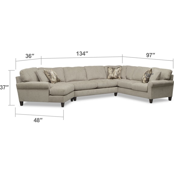 Living Room Furniture - Karma 3-Piece Sectional with Left-Facing Cuddler - Mink