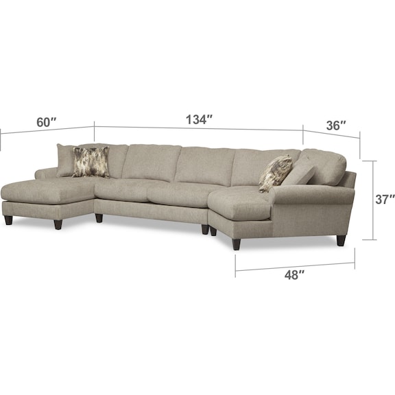 Living Room Furniture - Karma 3-Piece Sectional with Right-Facing Cuddler and Left-Facing Chaise - Mink
