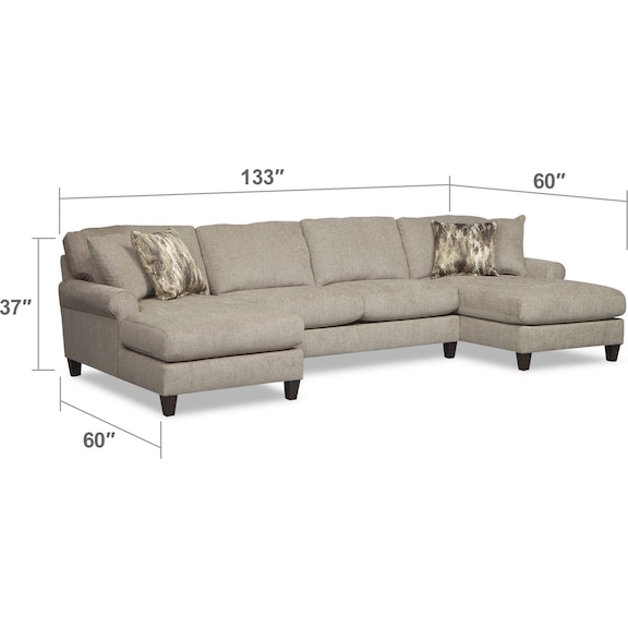 Living Room Furniture - Karma 3-Piece Sectional with 2 Chaises - Mink