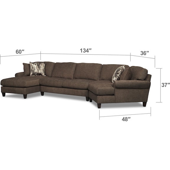 Living Room Furniture - Karma 3-Piece Sectional with Left-Facing Chaise and Right-Facing Cuddler - Smoke
