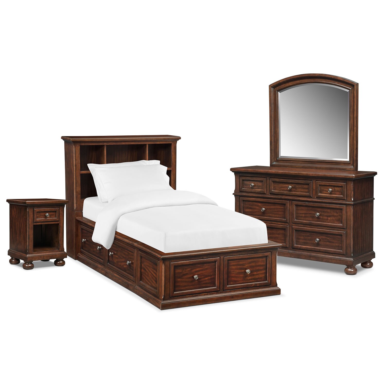 Hanover Youth 6Piece Full Bookcase Bedroom Set with Storage Cherry