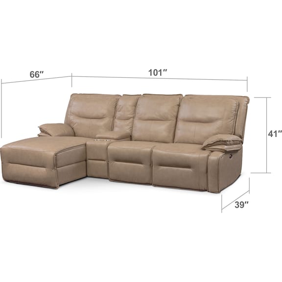 Living Room Furniture - Nikki 4-Piece Power Reclining Sectional with Left-Facing Chaise - Taupe