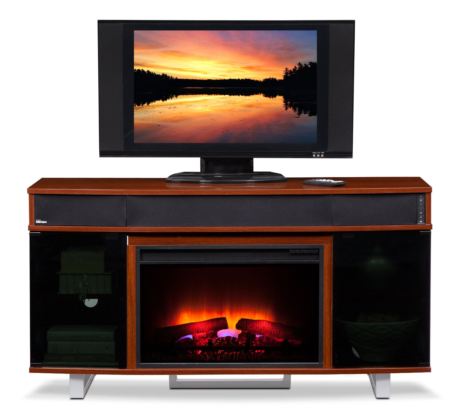 Pacer 56" Traditional Fireplace TV Stand with Sound Bar Cherry