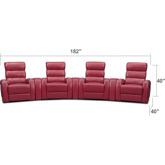 Living Room Furniture - Bravo 7-Piece Power Reclining Home Theater Sectional - Red