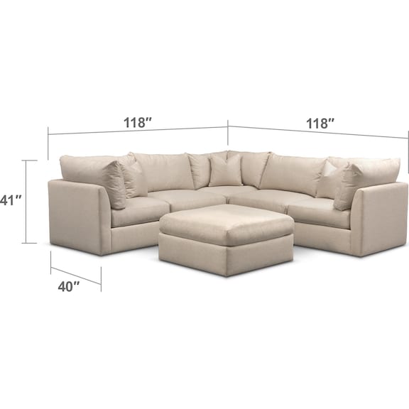 Living Room Furniture - Trenton Cumulus 5-Piece Sectional and Ottoman Set - Linen