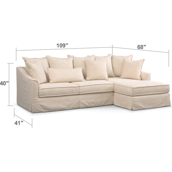 Living Room Furniture - Brooke Comfort 2-Piece Sectional with Right-Facing Chaise - Ivory