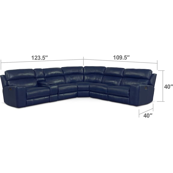 Living Room Furniture - Newport 6-Piece Power Reclining Sectional with 3 Reclining Seats - Blue