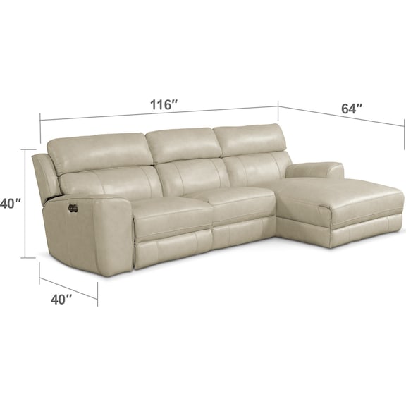 Living Room Furniture - Newport 3-Piece Power Reclining Sectional with Right-Facing Chaise - Cream