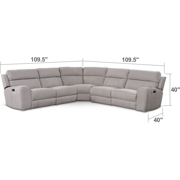 Living Room Furniture - Newport 5-Piece Power Reclining Sectional with 3 Reclining Seats - Light Gray