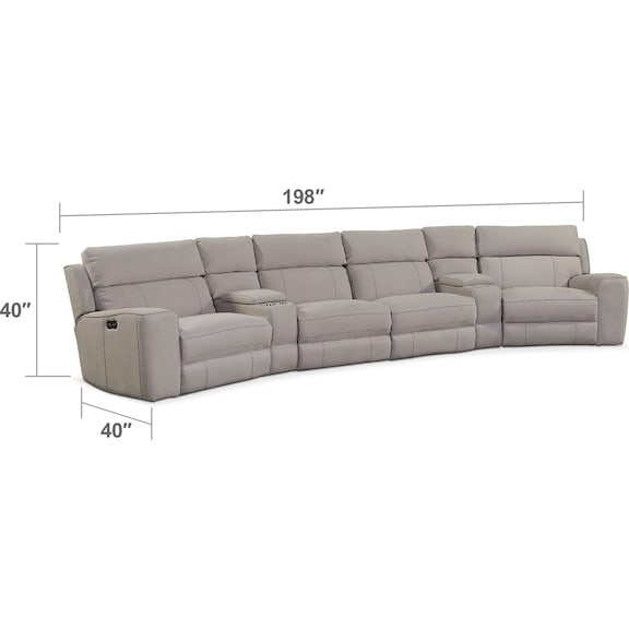 Living Room Furniture - Newport 6-Piece Power Reclining Sectional with Wedge Consoles - Light Gray