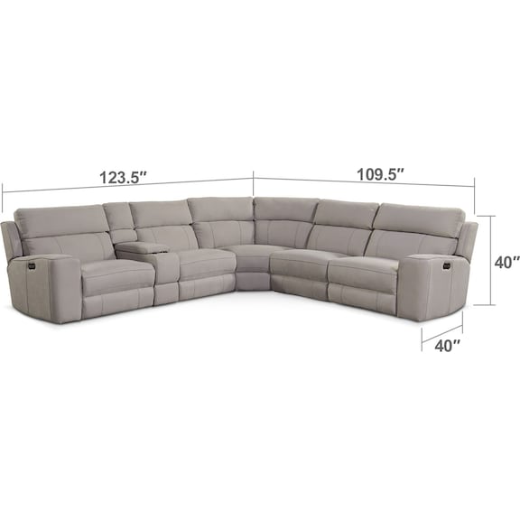 Living Room Furniture - Newport 6-Piece Power Reclining Sectional with 3 Reclining Seats - Light Gray