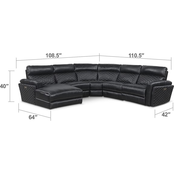 Living Room Furniture - Catalina 5-Piece Power Reclining Sectional with Left-Facing Chaise and 2 Recliners - Black