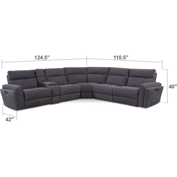 Living Room Furniture - Catalina 6-Piece Power Reclining Sectional with 2 Reclining Seats - Gray