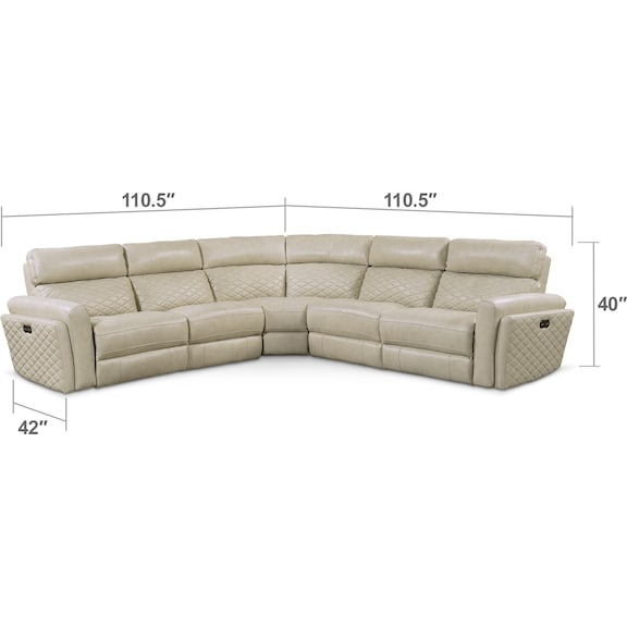 Living Room Furniture - Catalina 5-Piece Power Reclining Sectional with 3 Reclining Seats - Cream