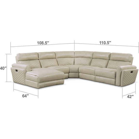 Living Room Furniture - Catalina 5-Piece Power Reclining Sectional with Left-Facing Chaise and 1 Recliner - Cream