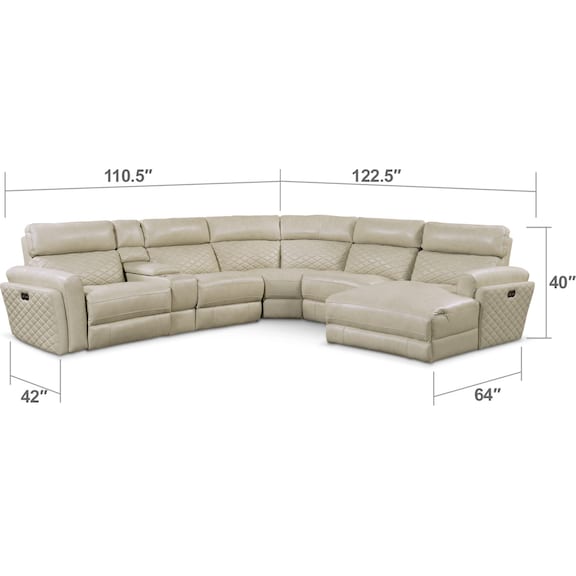 Living Room Furniture - Catalina 6-Piece Power Reclining Sectional with Right-Facing Chaise and 2 Recliners - Cream