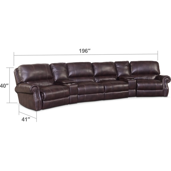 Living Room Furniture - Dartmouth 6-Piece Power Reclining Sectional with 2 Wedge Consoles - Burgundy
