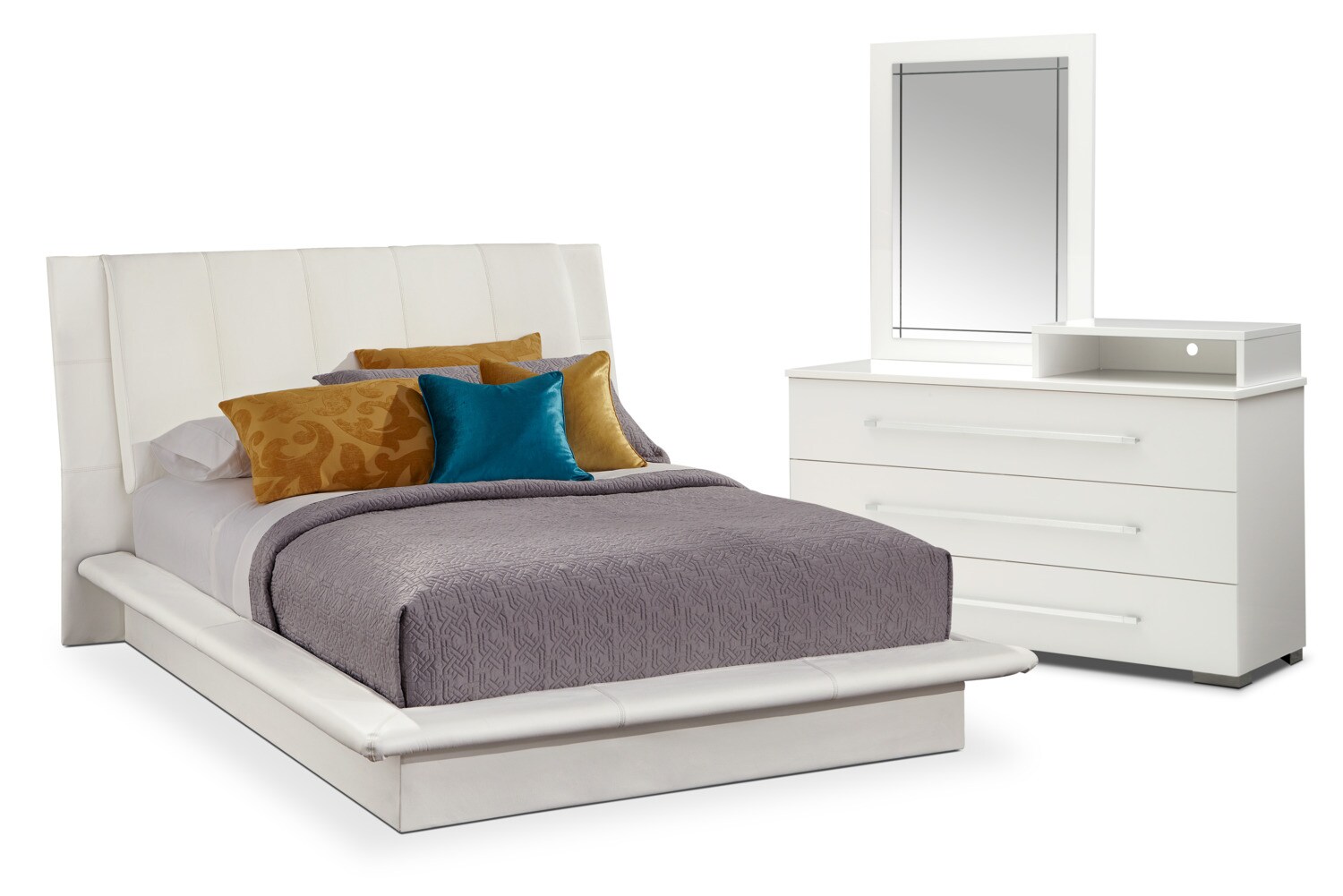 Dimora 5Piece Queen Upholstered Bedroom Set with Media Dresser White