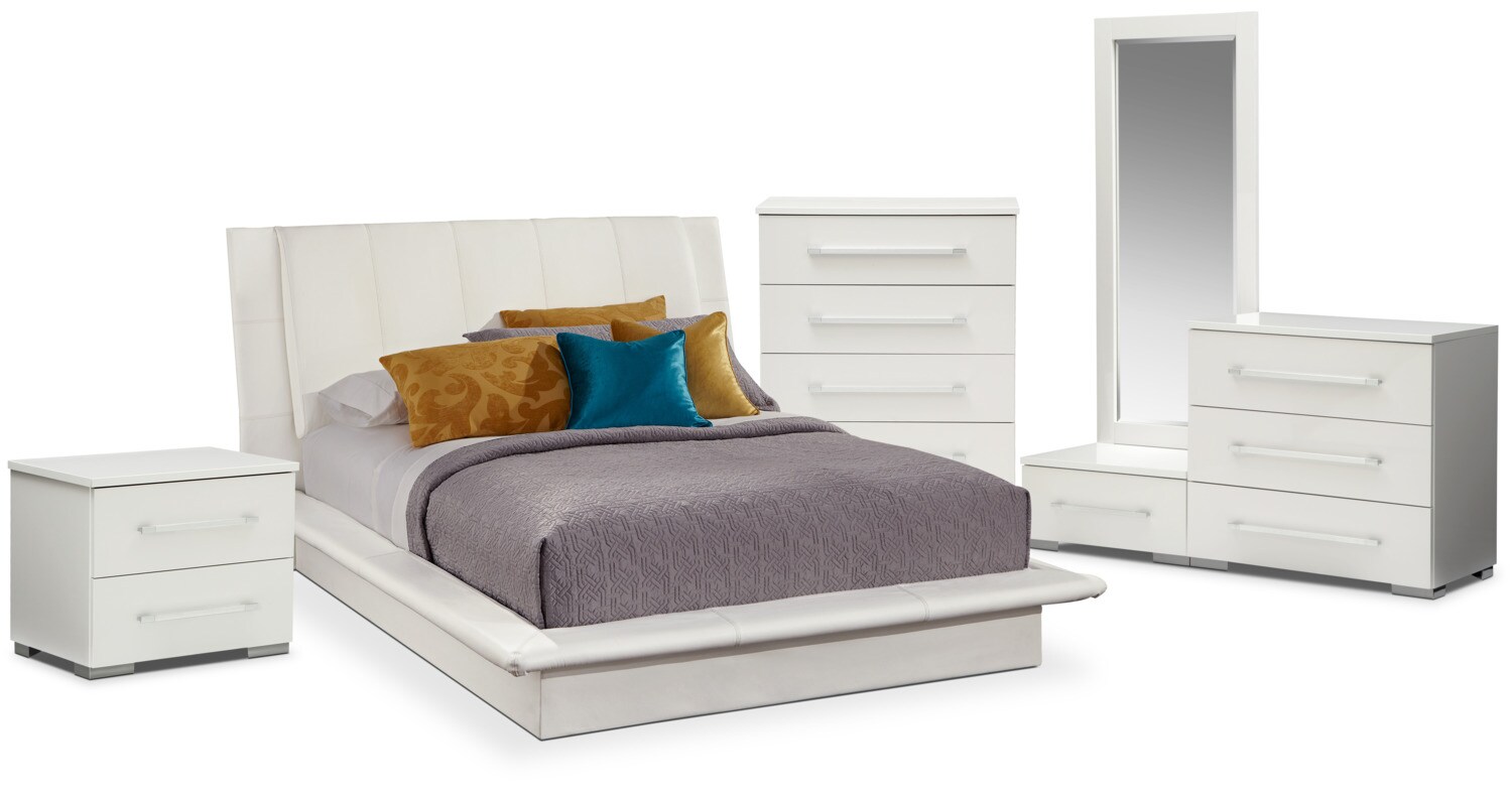 Dimora 5Piece Queen Upholstered Bedroom Set with Media Dresser White