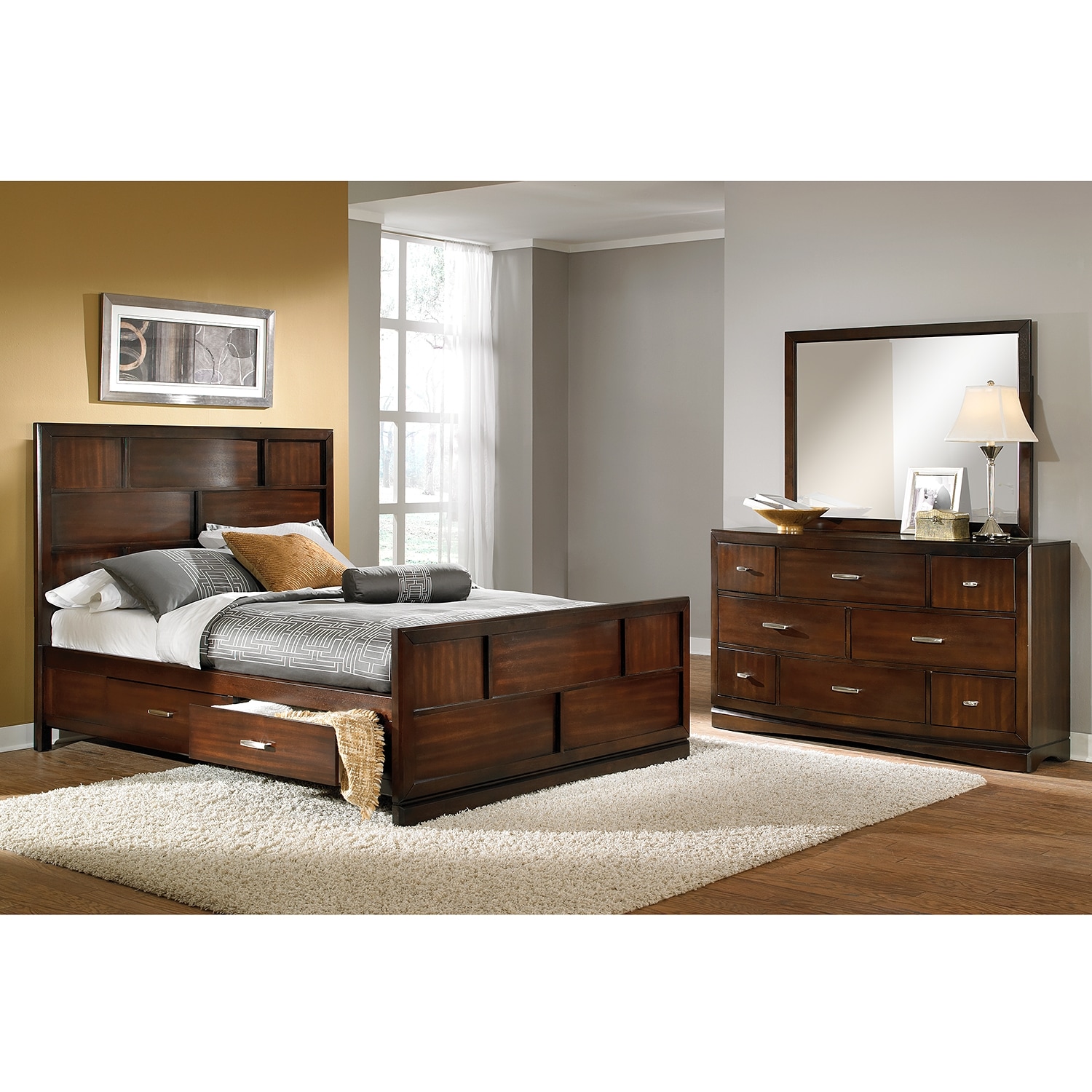 Toronto 5-Piece King Storage Bedroom Set - Pecan | Value City Furniture and Mattresses