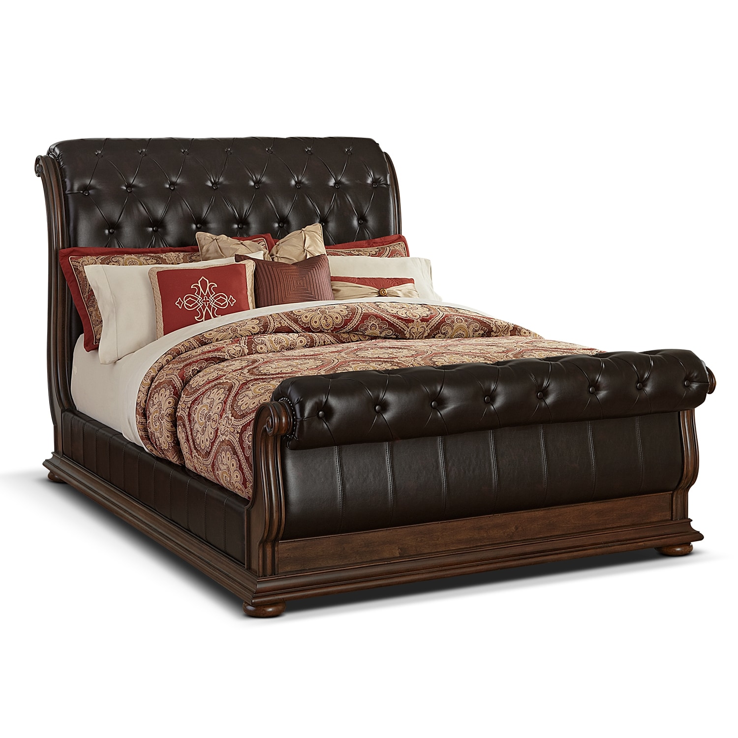 Monticello Queen Upholstered Sleigh Bed - Pecan | Value City Furniture and Mattresses