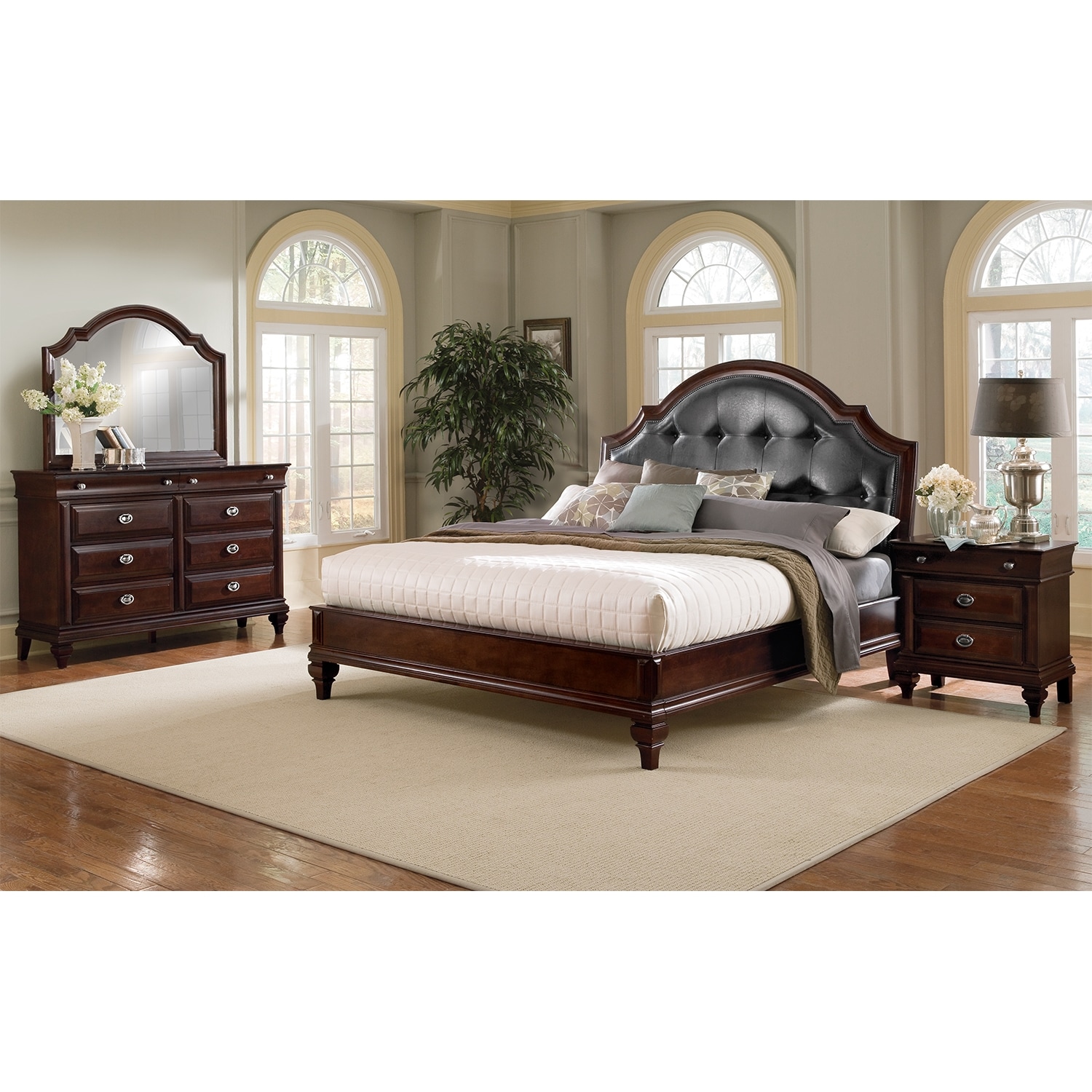 Manhattan 6 Piece Upholstered Bedroom Set With Nightstand Dresser And Mirror