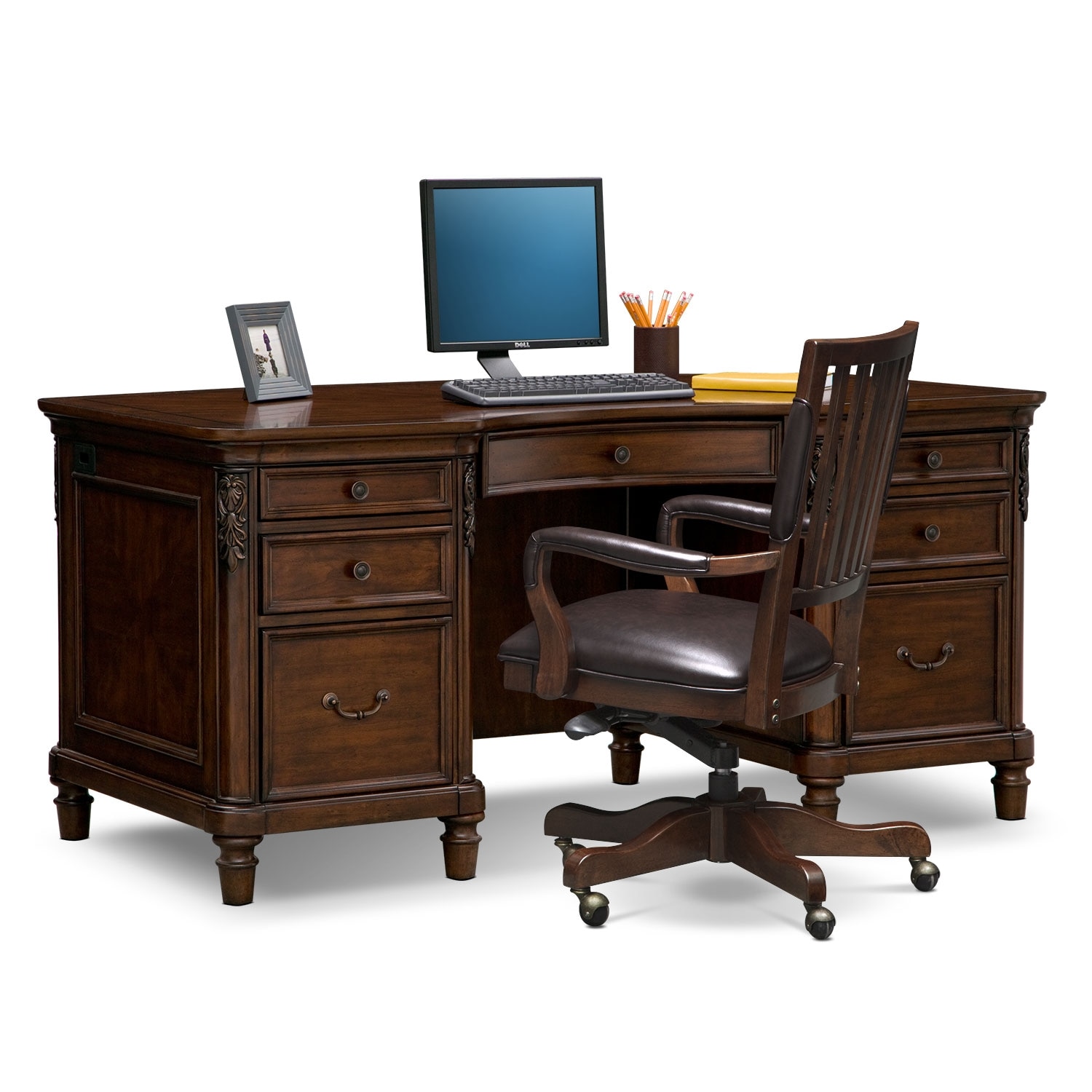 Ashland Executive Desk and Chair Set - Cherry | Value City Furniture