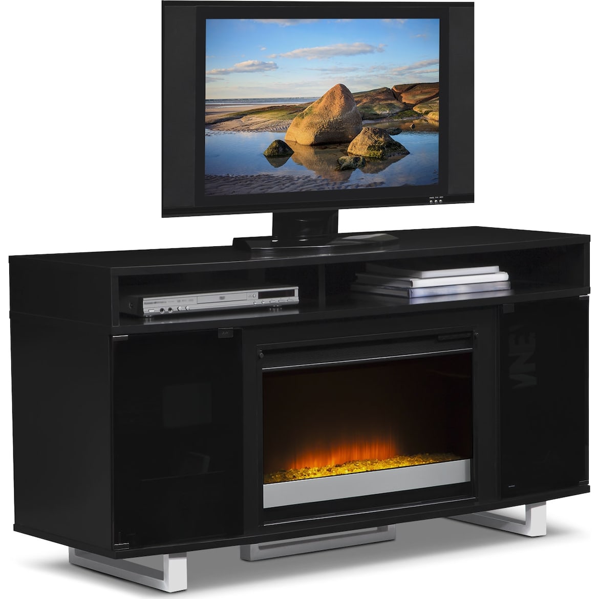 Pacer 56" Contemporary Fireplace TV Stand Black Value City Furniture and Mattresses