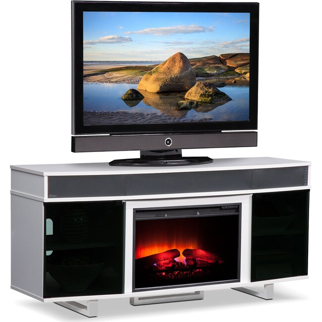Pacer Fireplace Tv Stand With Sound Bar Value City Furniture And Mattresses