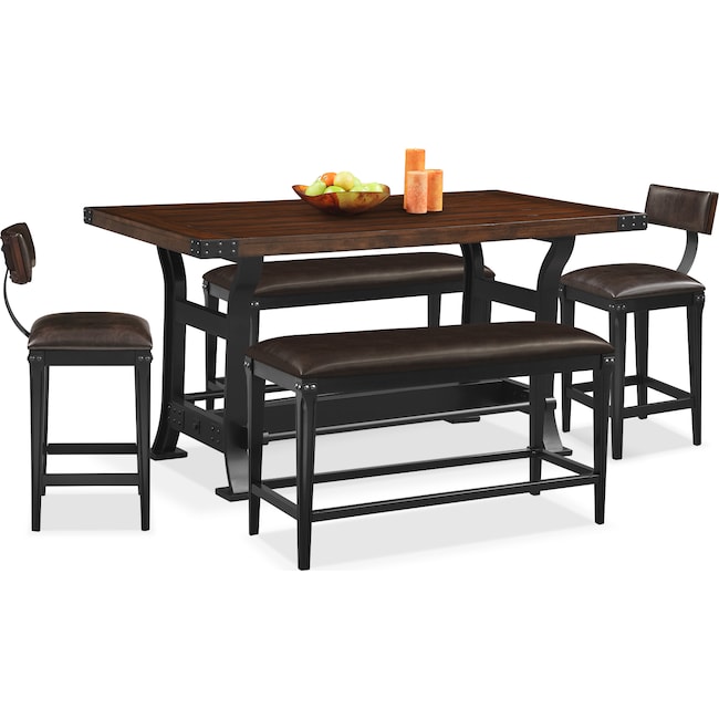 Dining Room Furniture - Newcastle Counter-Height Dining Table, 2 Stools and 2 Benches - Mahogany
