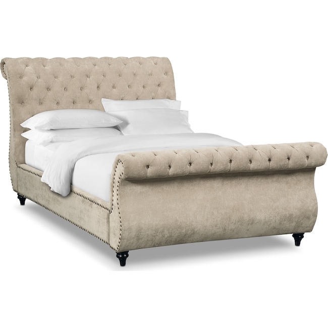 Ella Queen Upholstered Bed - Ivory | Value City Furniture and Mattresses