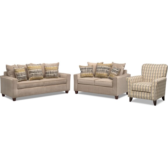 Bryden Sofa, Loveseat and Accent Chair Set Beige Value City