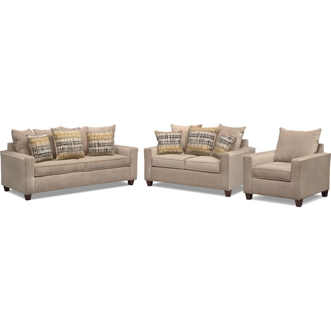 bryden queen innerspring sleeper sofa, loveseat and chair set