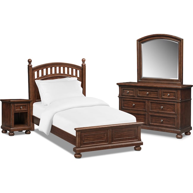 Hanover Youth 6 Piece Poster Bedroom Set With Nightstand Dresser And Mirror