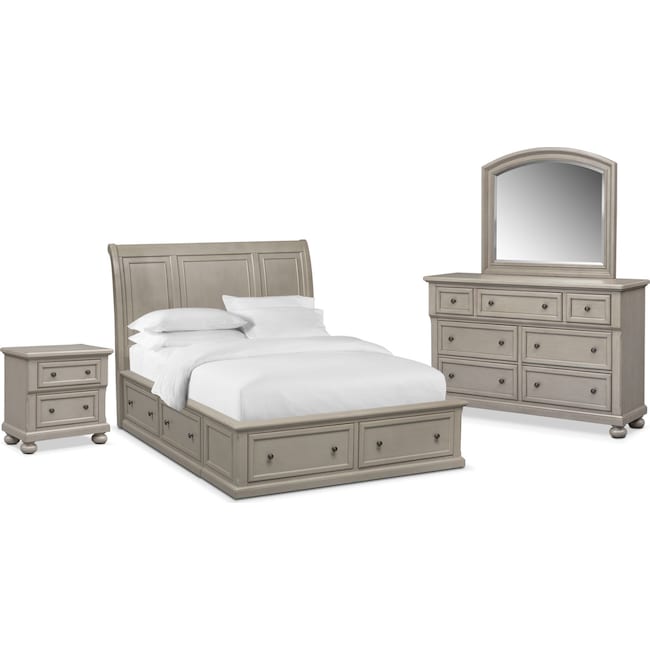 Bedroom Furniture - Hanover 6-Piece Storage Bedroom Set with Nightstand, Dresser and Mirror