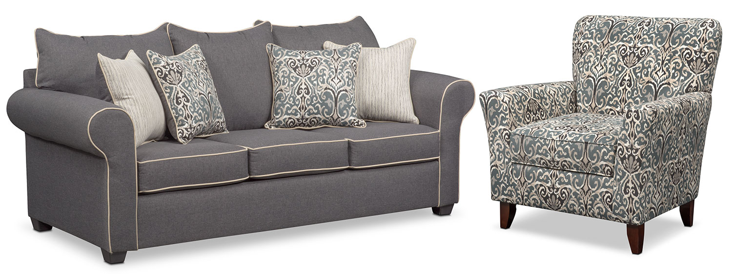 Carla Sofa and Accent Chair Set - Gray | Value City Furniture and Mattresses