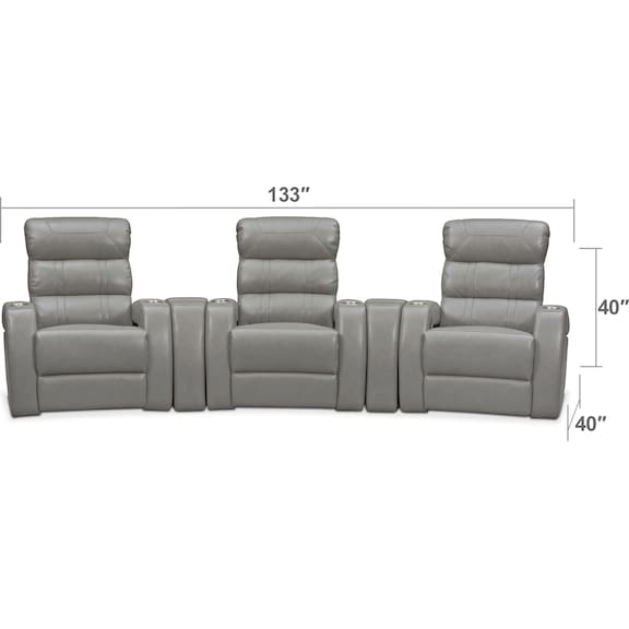 Living Room Furniture - Bravo 5-Piece Power Reclining Home Theater Sectional - Gray