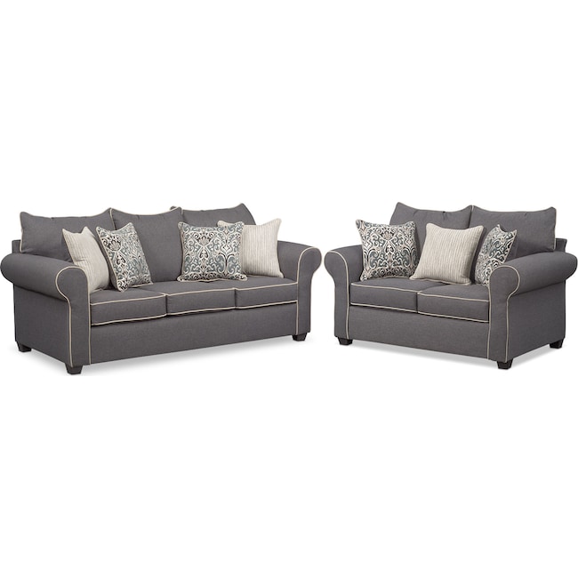 carla sofa and loveseat set - gray | value city furniture and mattresses