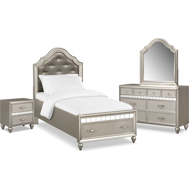 Serena Youth 6 Piece Storage Bedroom Set With Nightstand Dresser And Mirror