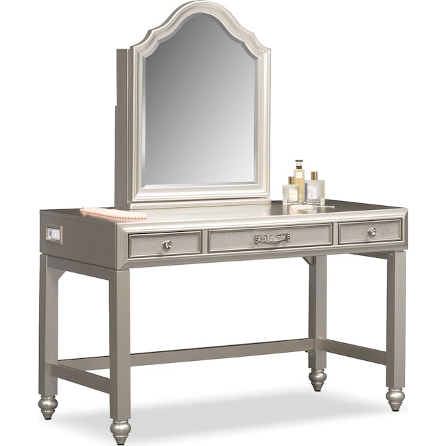 serena vanity and mirror - platinum | value city furniture and