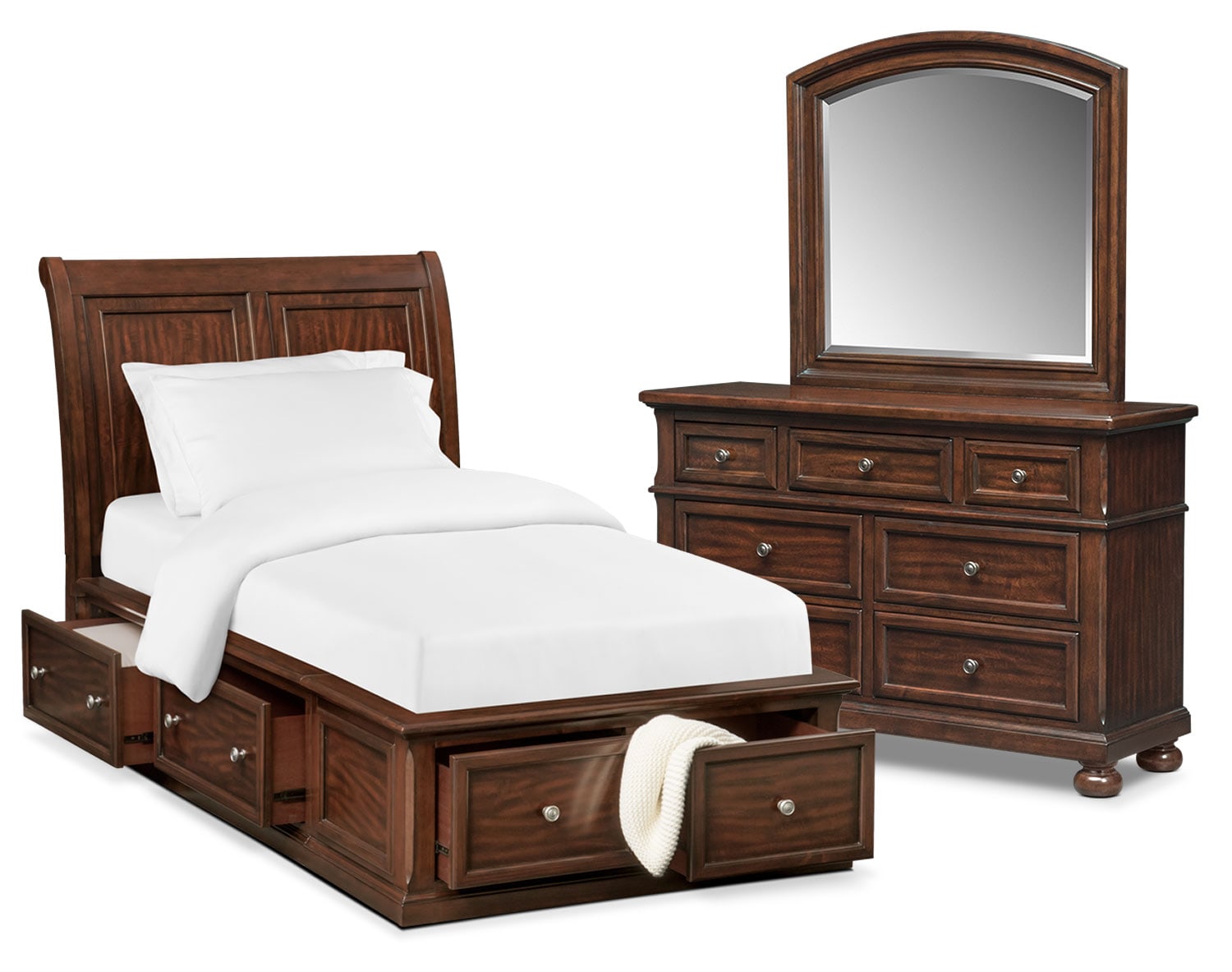 Hanover Youth 5 Piece Sleigh Storage Bedroom Set With Dresser And Mirror