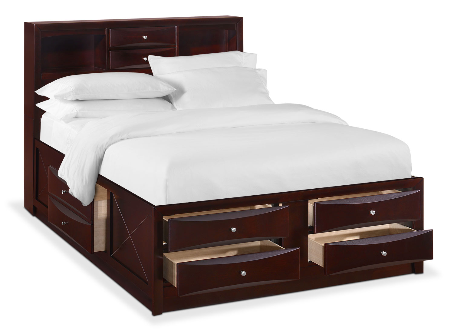 Braden Full Bookcase Bed with Storage - Merlot | Value City Furniture and Mattresses