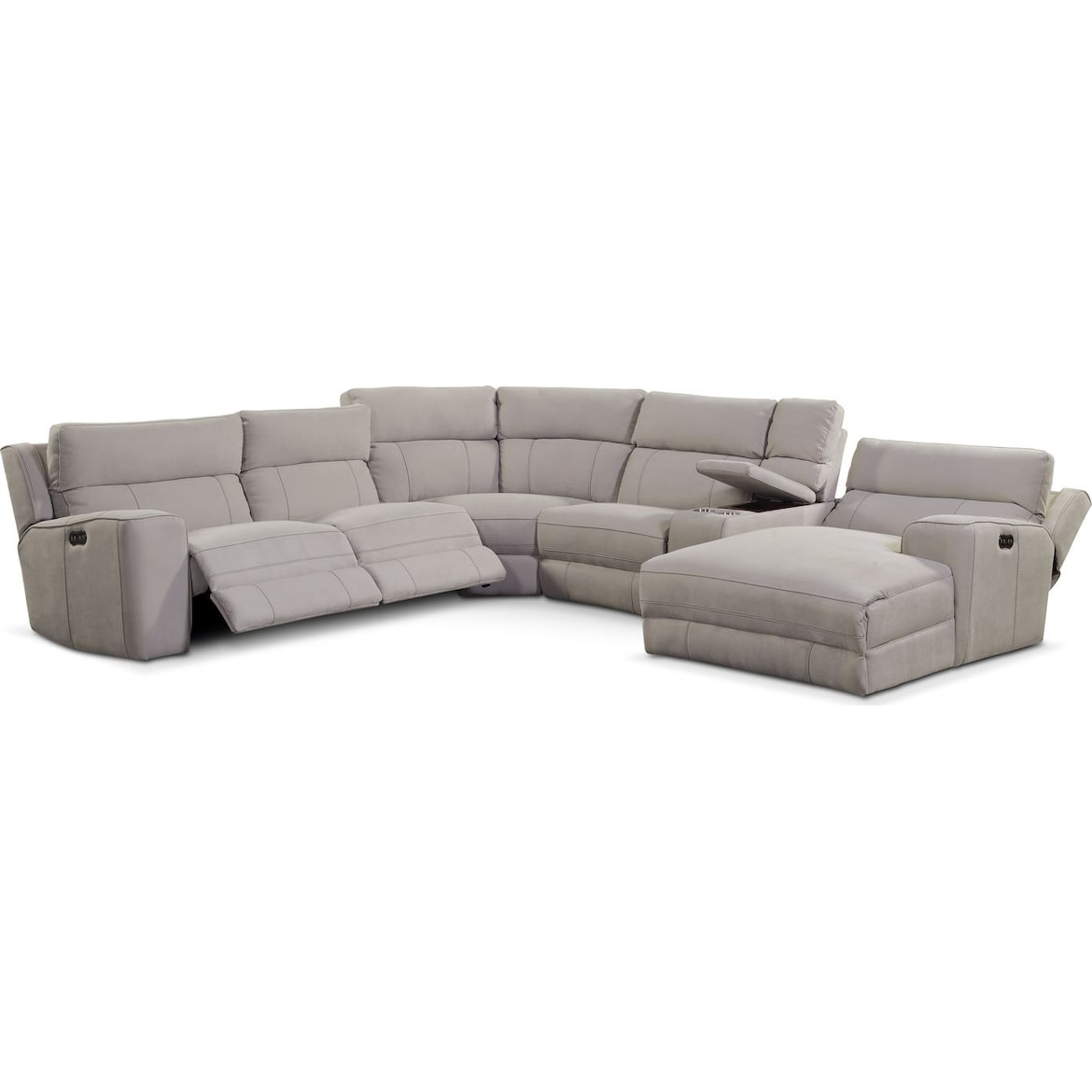 Newport 6Piece DualPower Reclining Sectional with Chaise and 2
