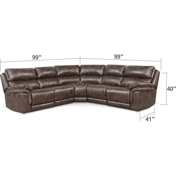 Living Room Furniture - Monterey 5-Piece Power Reclining Sectional with 2 Reclining Seats